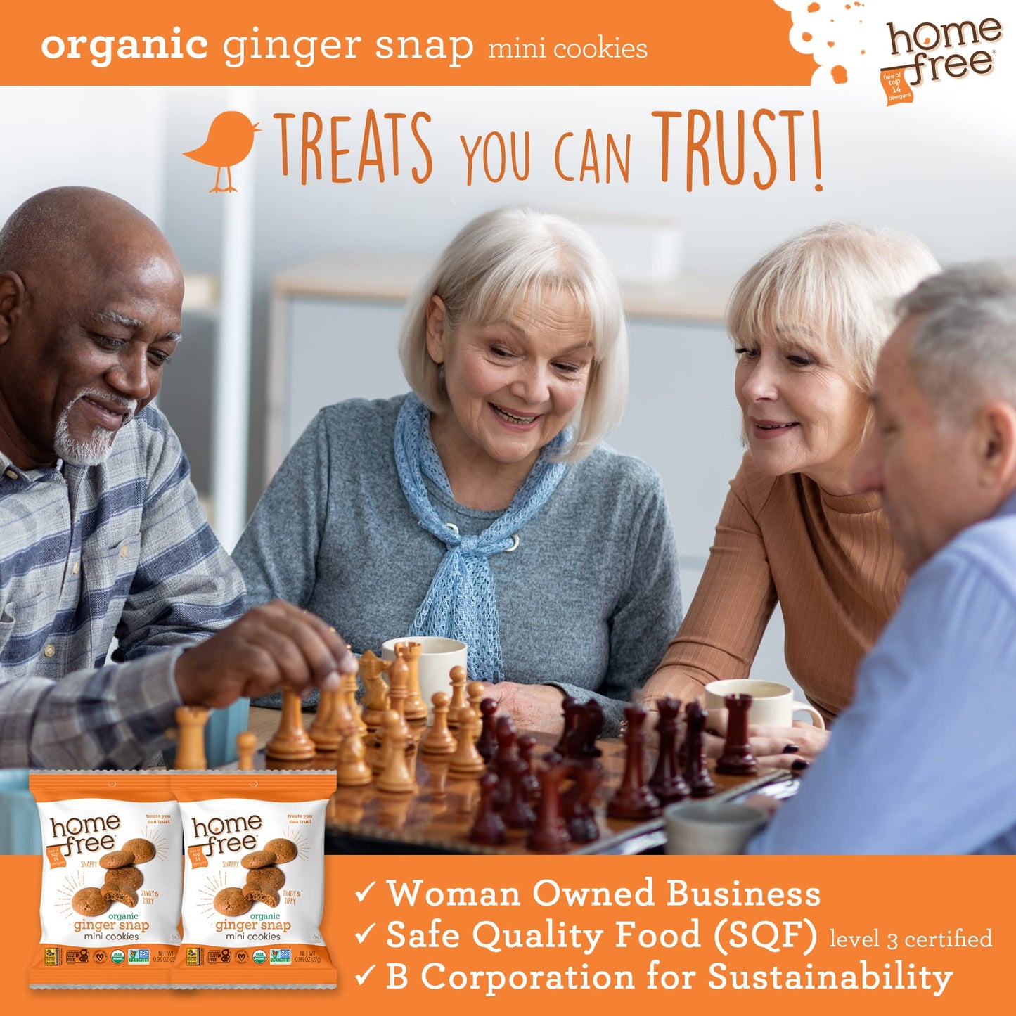 Homefree Mini Ginger Snap Cookies, Organic, Gluten Free, Nut Free, Vegan, Individually Wrapped Packs, School Safe and Allergy Fr