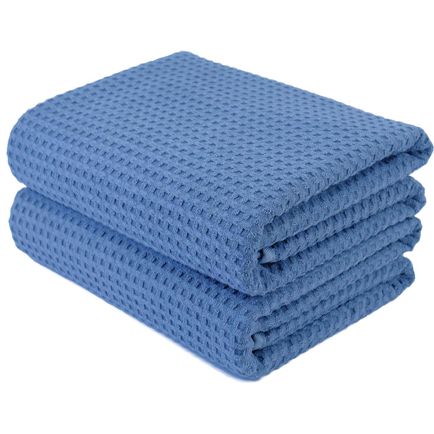 Polyte Microfiber Oversize Quick Dry Lint Free Bath Towel, 60 X 30 In, Set Of 2 (Blue, Waffle Weave)