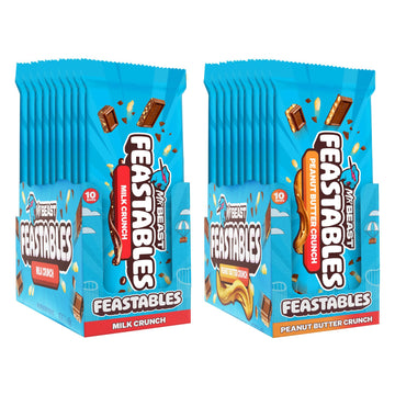 Feastables Mrbeast Combo Pack, King Size Milk Crunch, & Peanut Butter Crunch Chocolate Bars, 10 Each, Candy Bars For Mature-Themeds & Kids As Snacks, Gifts, Or Dessert, Fairtrade Cocoa, 2.1 Oz Each, 20 Count