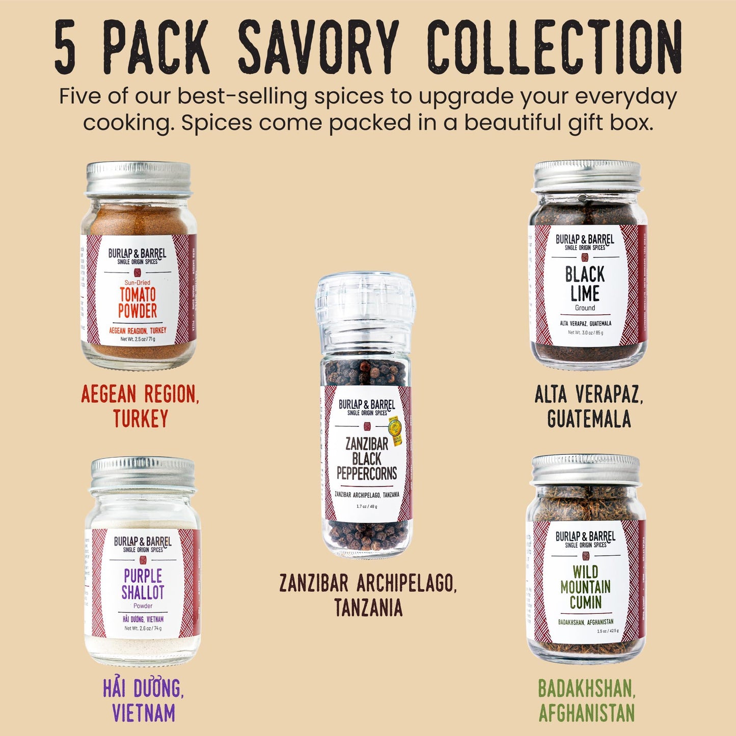 Burlap & Barrel BBQ Rub & Seasoning Gift Set - 5 Jars of Single-Origin Spices - 2.22 Ounce (Pack of 5)