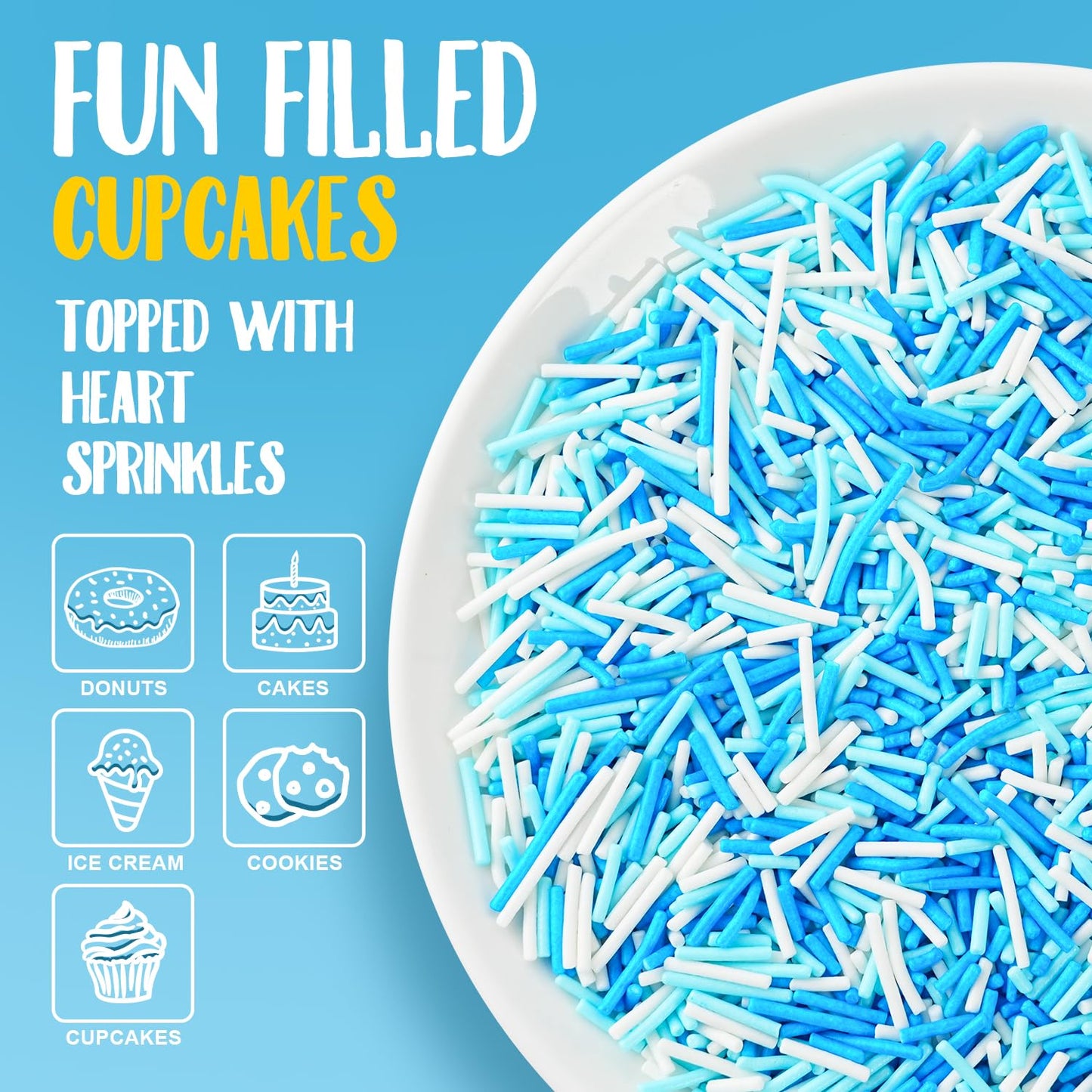Blue and White Jimmies Sprinkles for Baking 7 oz - Winter Sprinkles for Cookies, Cakes, Cupcakes, Ice Cream, Chocolate | Perfect