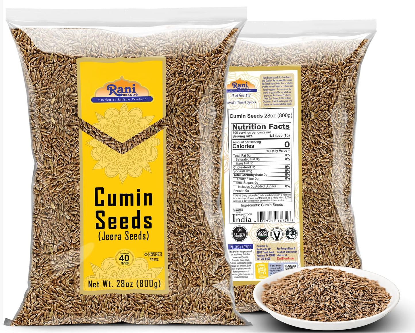 Rani Cumin Seeds Whole (Jeera) Spice 28Oz (800G) ~ All Natural | Gluten Friendly | Non-Gmo | Vegan | Indian Origin