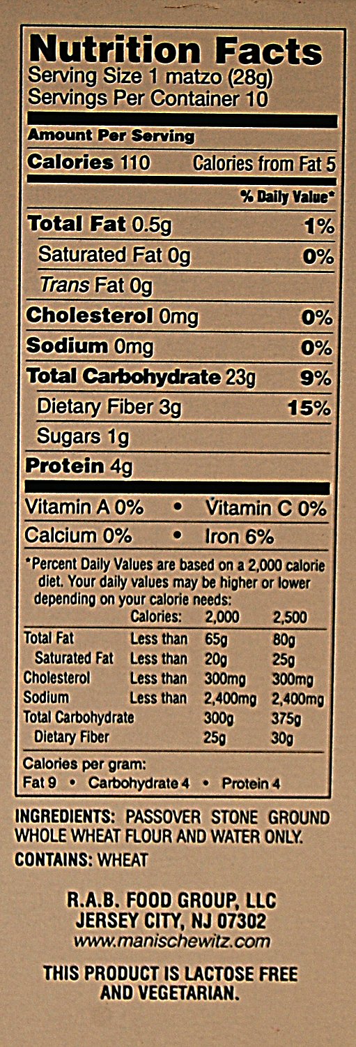 Manischewitz Passover Whole Wheat Matzo, 10 Ounce Boxes (Pack Of 6)