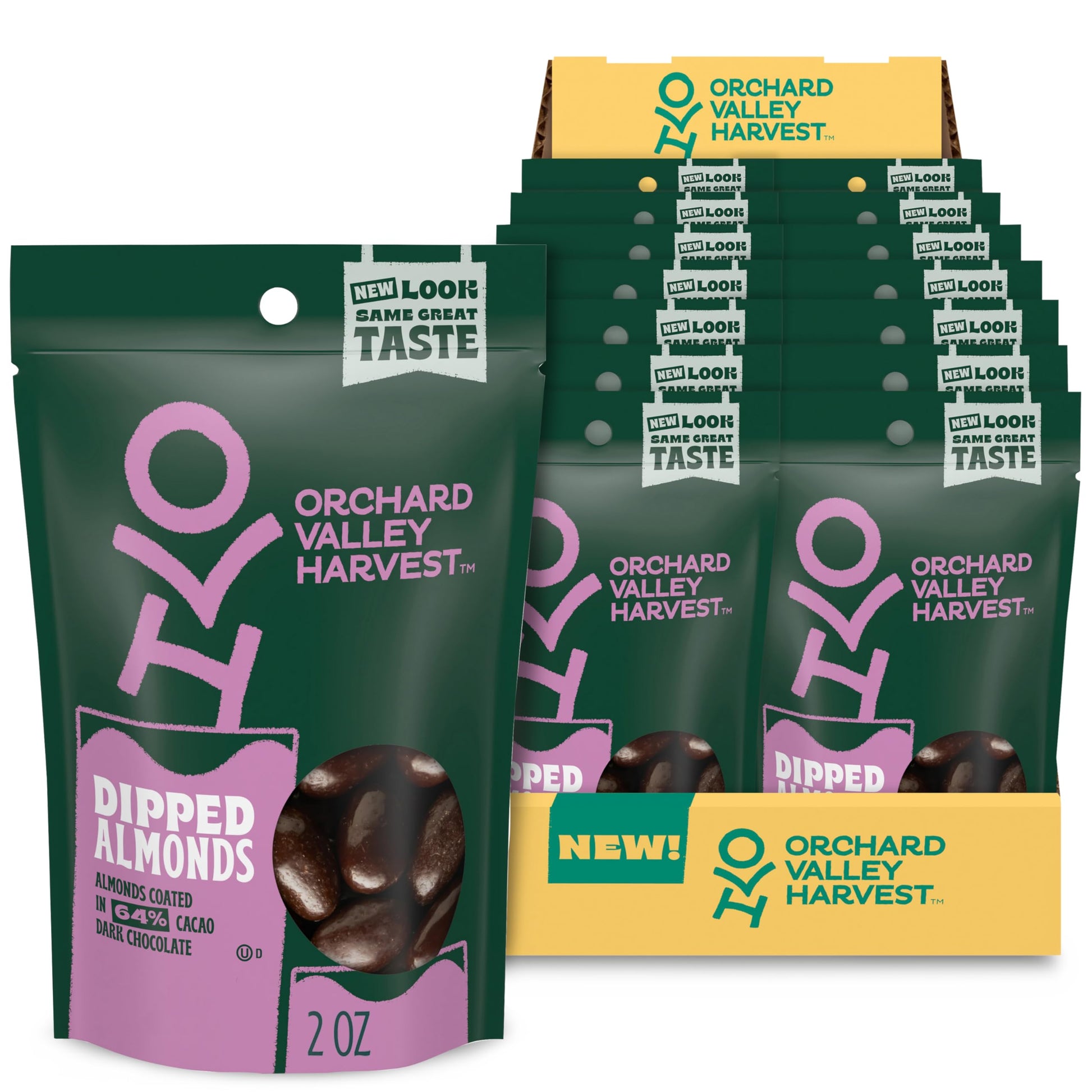 Orchard Valley Harvest Dark Chocolate Dipped Almonds, 2 Oz (Pack Of 14), Gluten Free, Non-Gmo, Resealable Bag, No Artificial Col