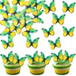 Ephlyn 48Pcs Edible 3D Butterfly Cupcake Toppers, Paper, 1.7in, Yellow Green, Baby Shower, Birthday Party Decorations