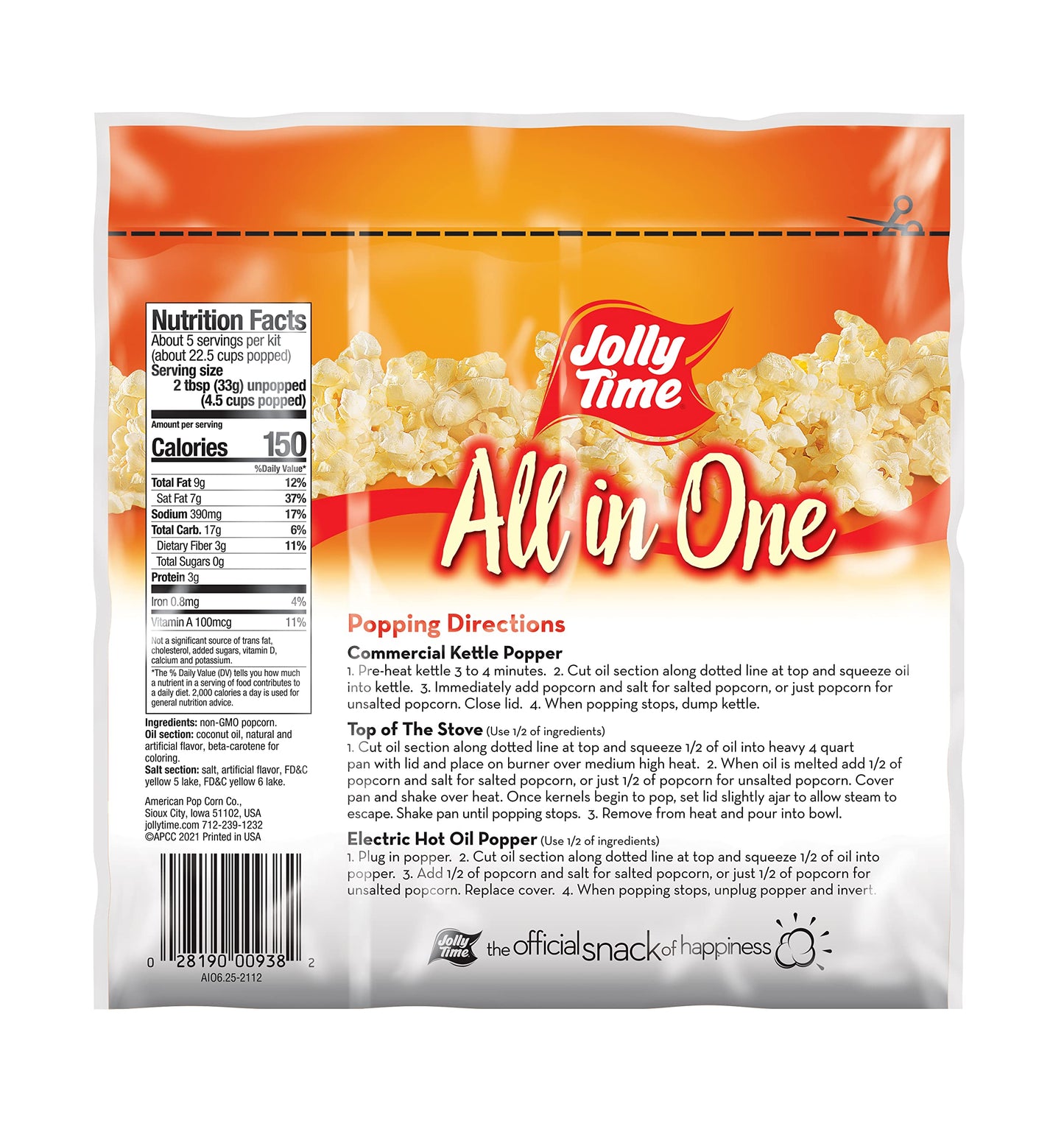 JOLLY TIME All in One Popcorn Kit  Portion Packets with Kernels  Oil and Salt for Movie Theater or Air Popper Machines (24 pack  4oz Kettle)