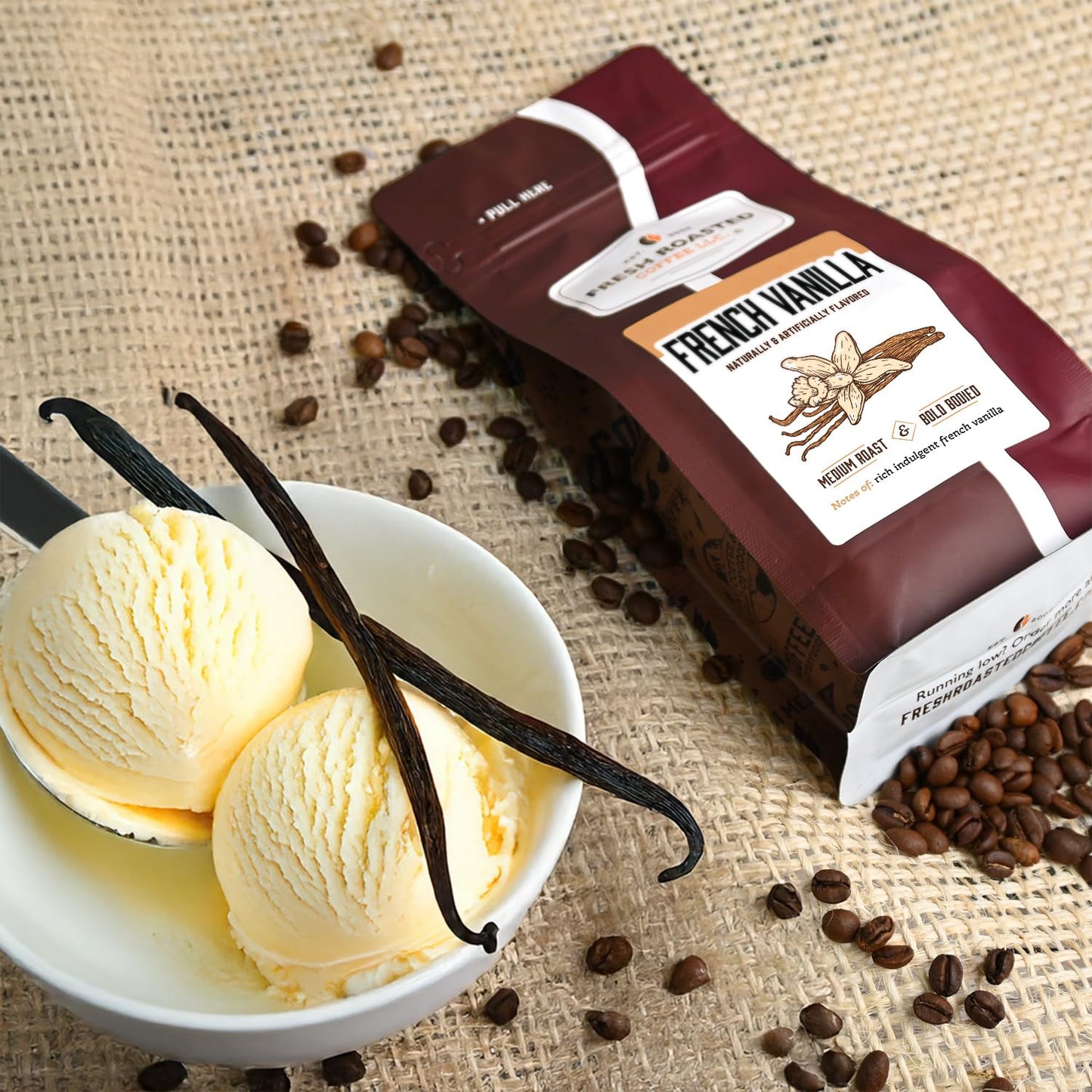 Fresh Roasted Coffee, Vanilla Flavored Coffee, 12 Oz, Medium Roast, Kosher, Ground