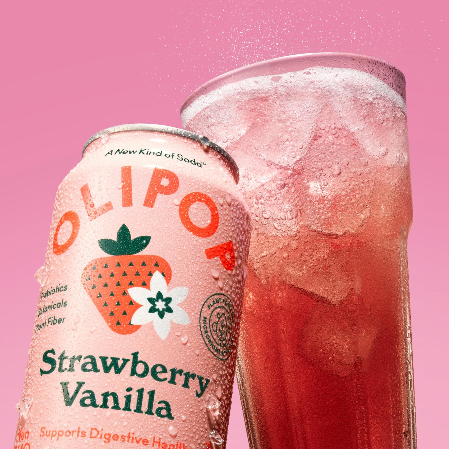 OLIPOP Prebiotic Soda, Strawberry Vanilla, 12 Fl Oz (Pack of 12), Gluten Free, Vegan, Packed with Fiber & Botanicals