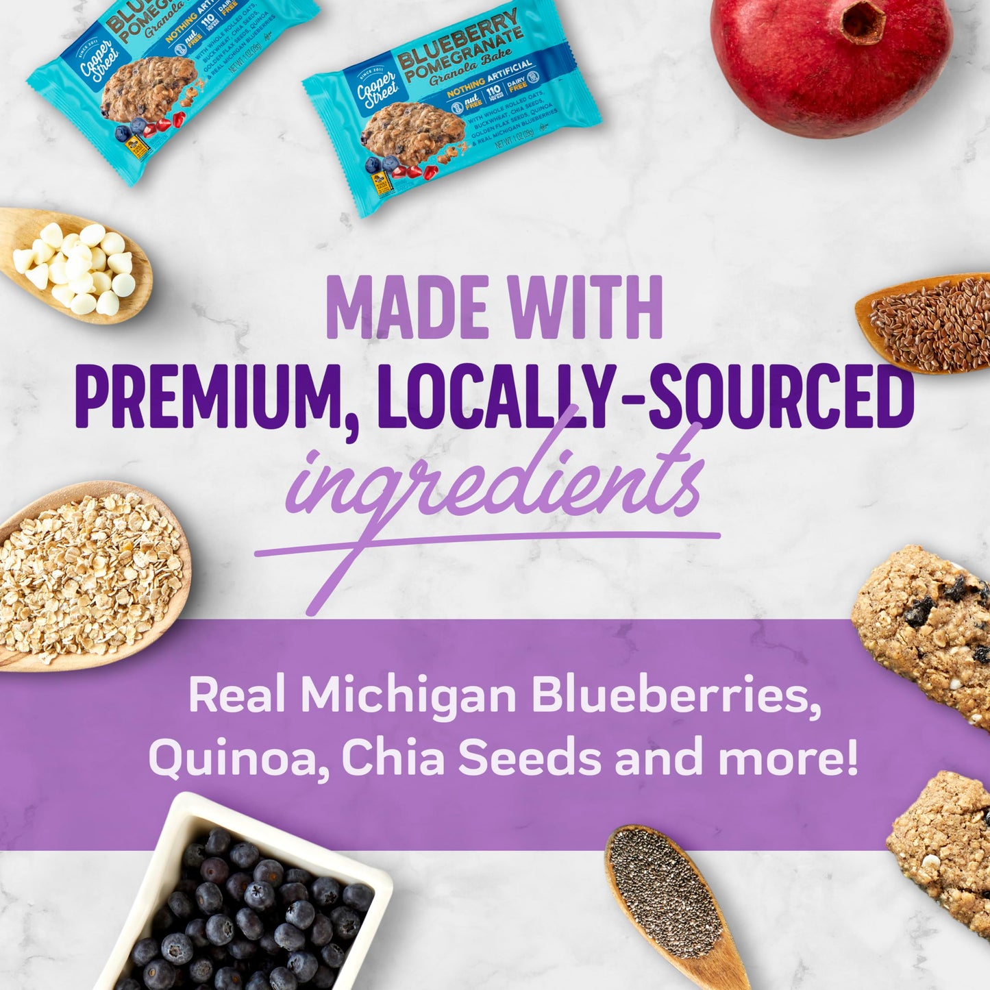 COOPER STREET Granola Bakes, Blueberry Pomegranate Flavor, Healthy Chewy Bars, 6 oz, Pack of 2