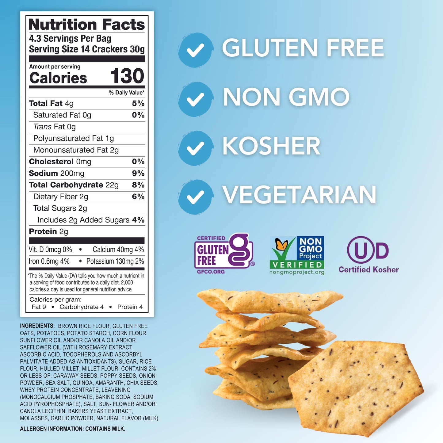 Milton'S Craft Bakers Gluten Free Everything Crackers - Baked Everything Crackers, Everything Bagel Inspired, Non-Gmo Project Ve