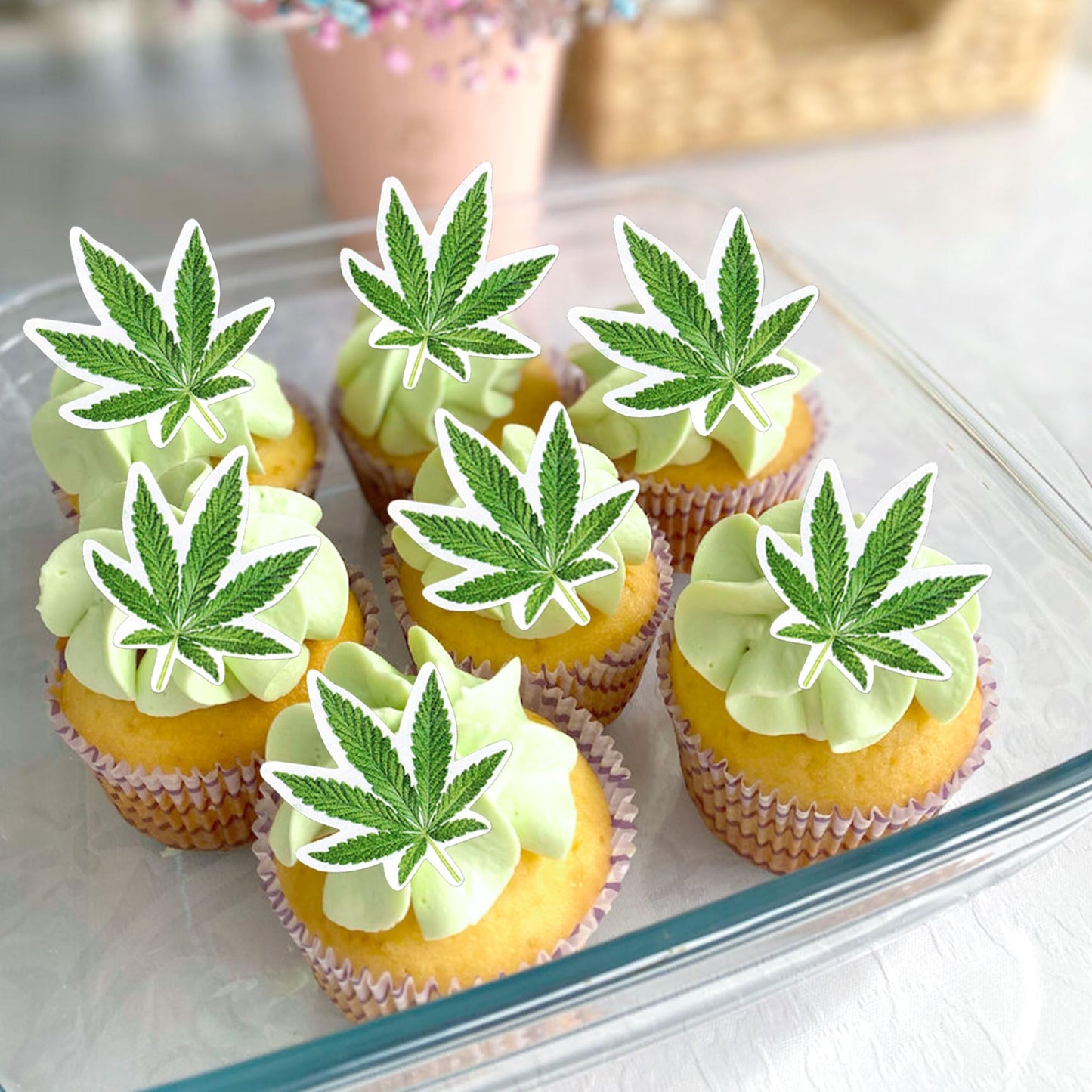 Ercadio Edible Cupcake Toppers - 40 Pcs Green Birthday Cake Decorations for Parties