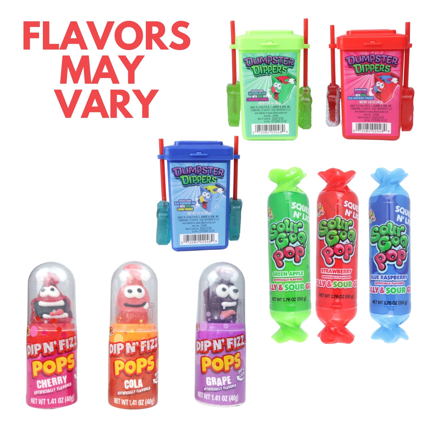 Sweetzo - Sour Candy Assortment, Goo, Lollipops, And Fizzing Candies, Party Favors, 3 Items