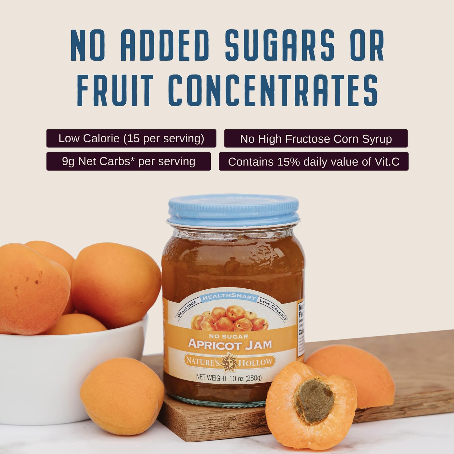 Nature'S Hollow Apricot Jam: Sugar Free Jam And Preserves, Low Cal, Non Gmo, Keto Jam, Vegan, Gluten Free, And Diabetic Friendly