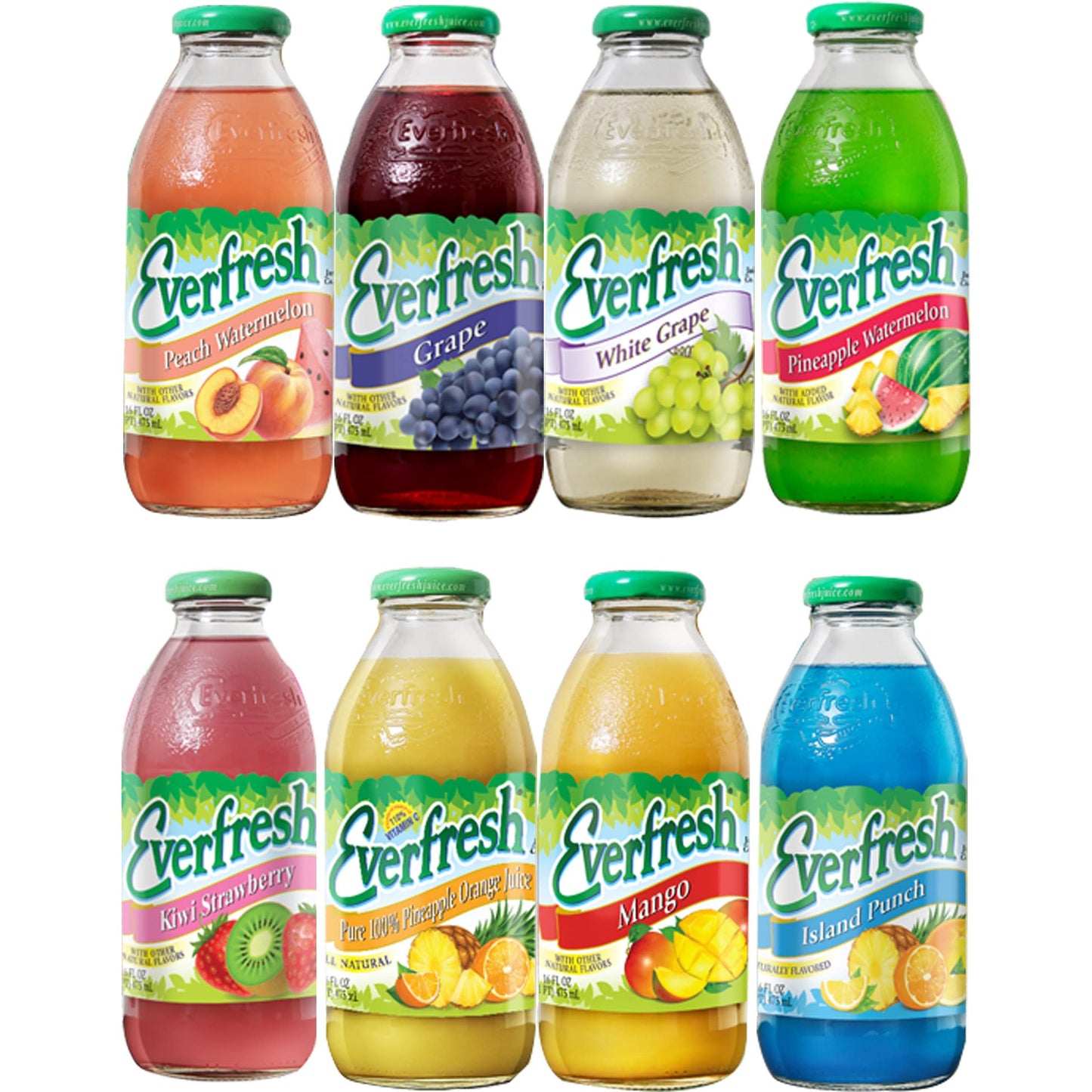 BeeQ Box - (Pack of 8) Variety Everfresh Juice, 8 Differnt Flavors : Peach Watermelon, Grape, White Grape, Pineapple Watermelon,