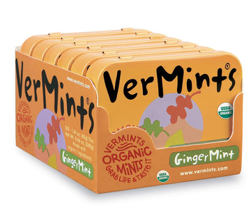 Organic Breath Mints By Vermints, Gingermint Flavor, All Natural, Non-Gmo, Nut Free, Gluten Free, Vegan, Ksa Kosher, Pack Of 6,