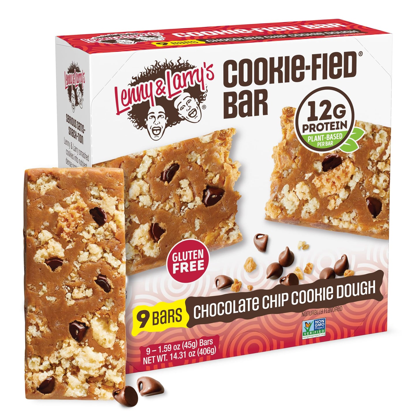 Lenny & Larrys Chocolate Chip Cookie Dough Protein Bar – Vegan, Non-GMO, Gluten Free, 12g Protein, 5g Fiber, 1 count (Pack of 9)
