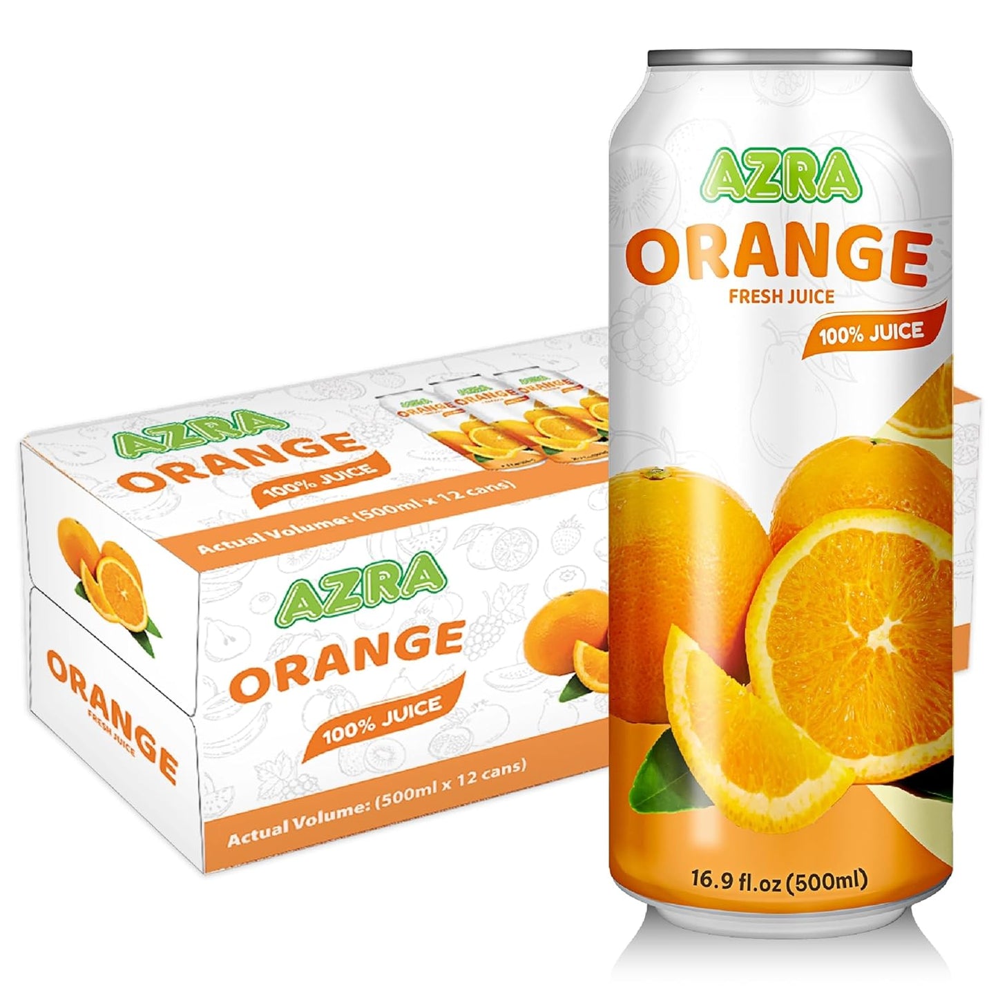 AZRA 100% Organic Juice – 500ml Cans, Zero Sugar Beverages Variety Pack for Healthy Kids & Adults