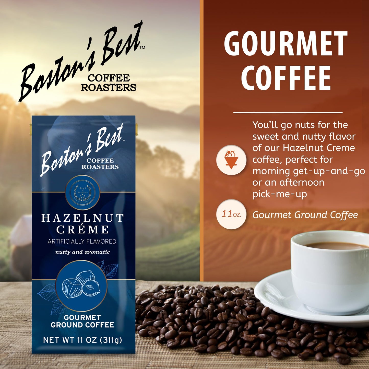 Hazelnut Creme Ground Gourmet Coffee By Bostons Best For - 12 Oz Coffee