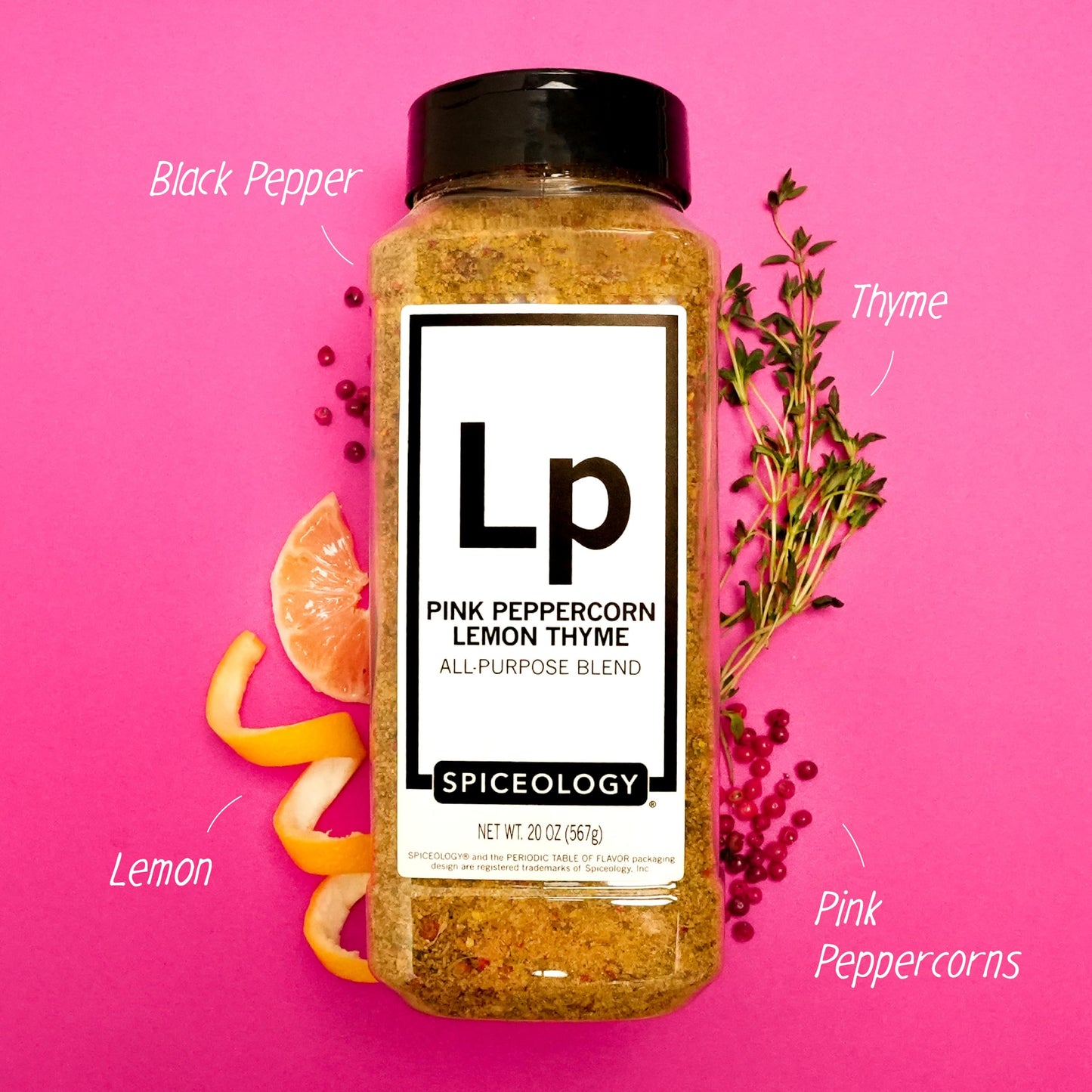 Spiceology - Pink Peppercorn Lemon Thyme - Use On: Chicken, Salmon, Shrimp, Potatoes, Butter, Vegetables, Salad Dressing - Lemon