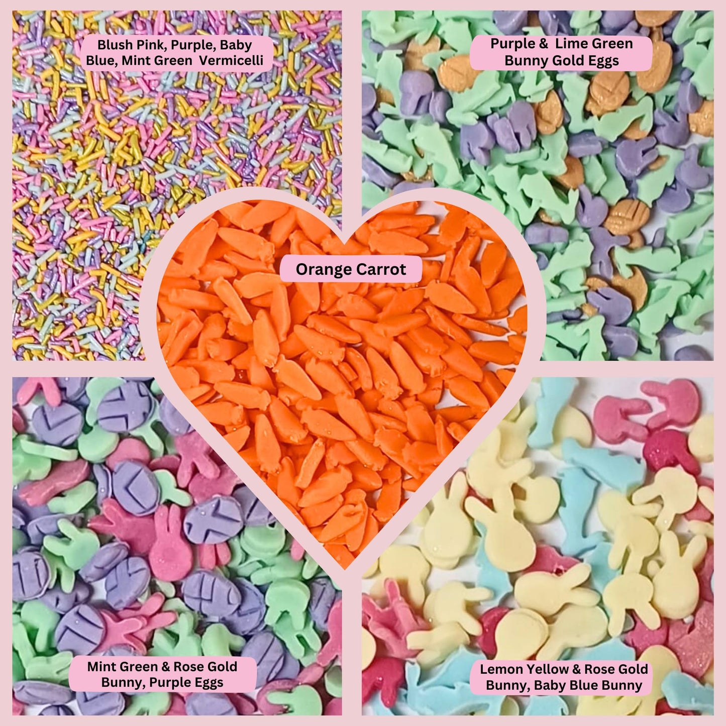 Confect Easter Sprinkles Edible | Assorted Pack Of 5 Pink, Yellow, Red, Silver And Green Vermicelli And Easter Bunny I Cookies,
