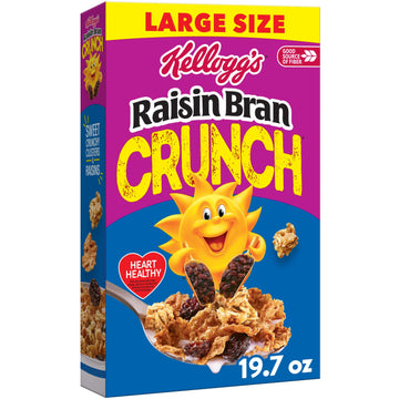 Kellogg's Raisin Bran Crunch Breakfast Cereal, Fiber Cereal, Family Breakfast, Large Size, 19.7oz Box (1 Box)