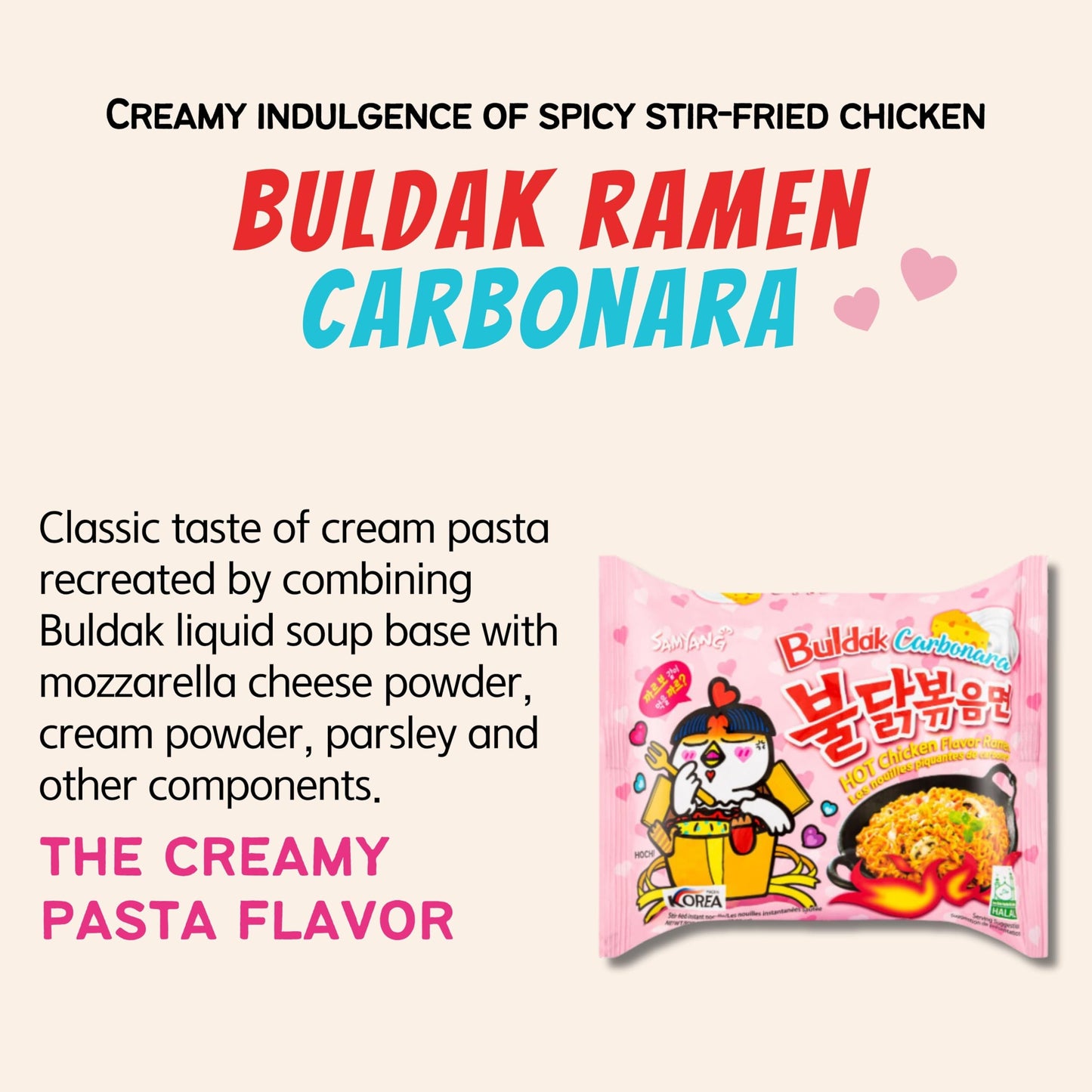 Buldak Ramen Noodles - 5 Pack - Carbonara Flavor - Spicy Ramen Noodles Samyang Buldak Ramen Korean Spicy Hot Chicken Stir-Fried