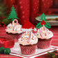 24 Pcs Christmas Holly Leaves And Berries Cupcake Toppers Glitter Santa Hat Christmas Tree Cupcake Picks Winter Merry Christmas Theme Birthday Party Cake Decorations Supplies