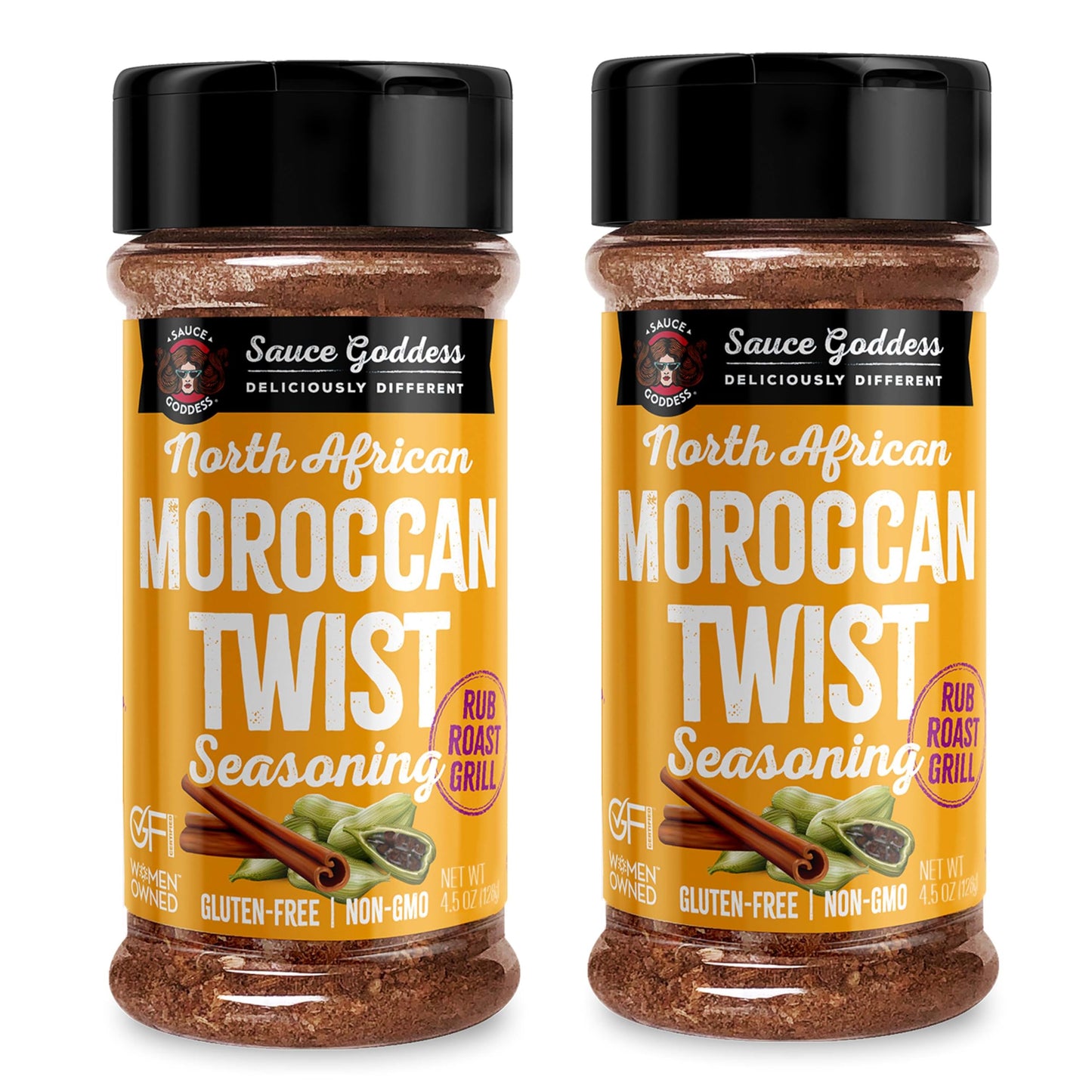 Sauce Goddess Moroccan Twist Spice Shaker - Exotic Blend with Cardamom & Cinnamon - 4.5oz (2 Pack) - Gluten-Free, Vegan, Low Sodium