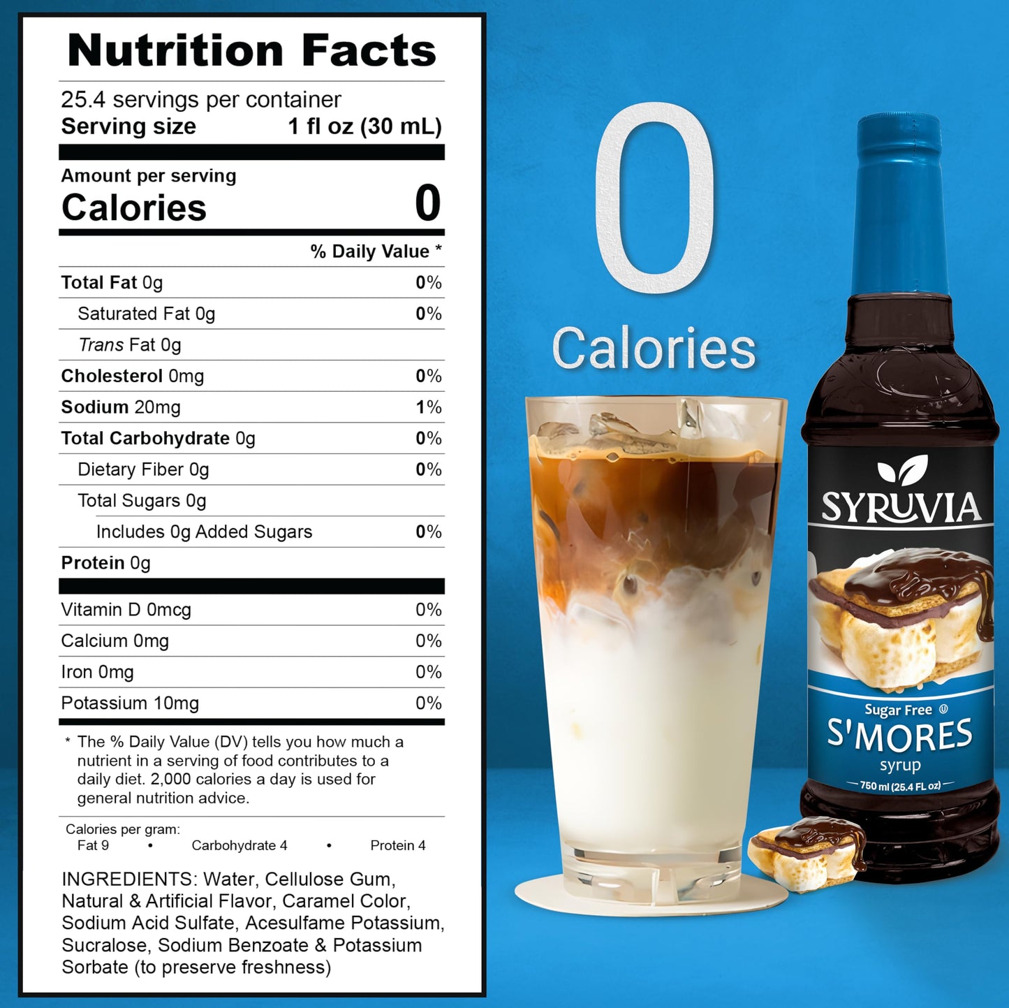Syruvia Sugar-Free S'Mores Coffee Syrup - 25.4 Fl Oz Premium Coffee Flavoring Syrup - 0 Calorie - Kosher Coffee Syrups, Gluten F