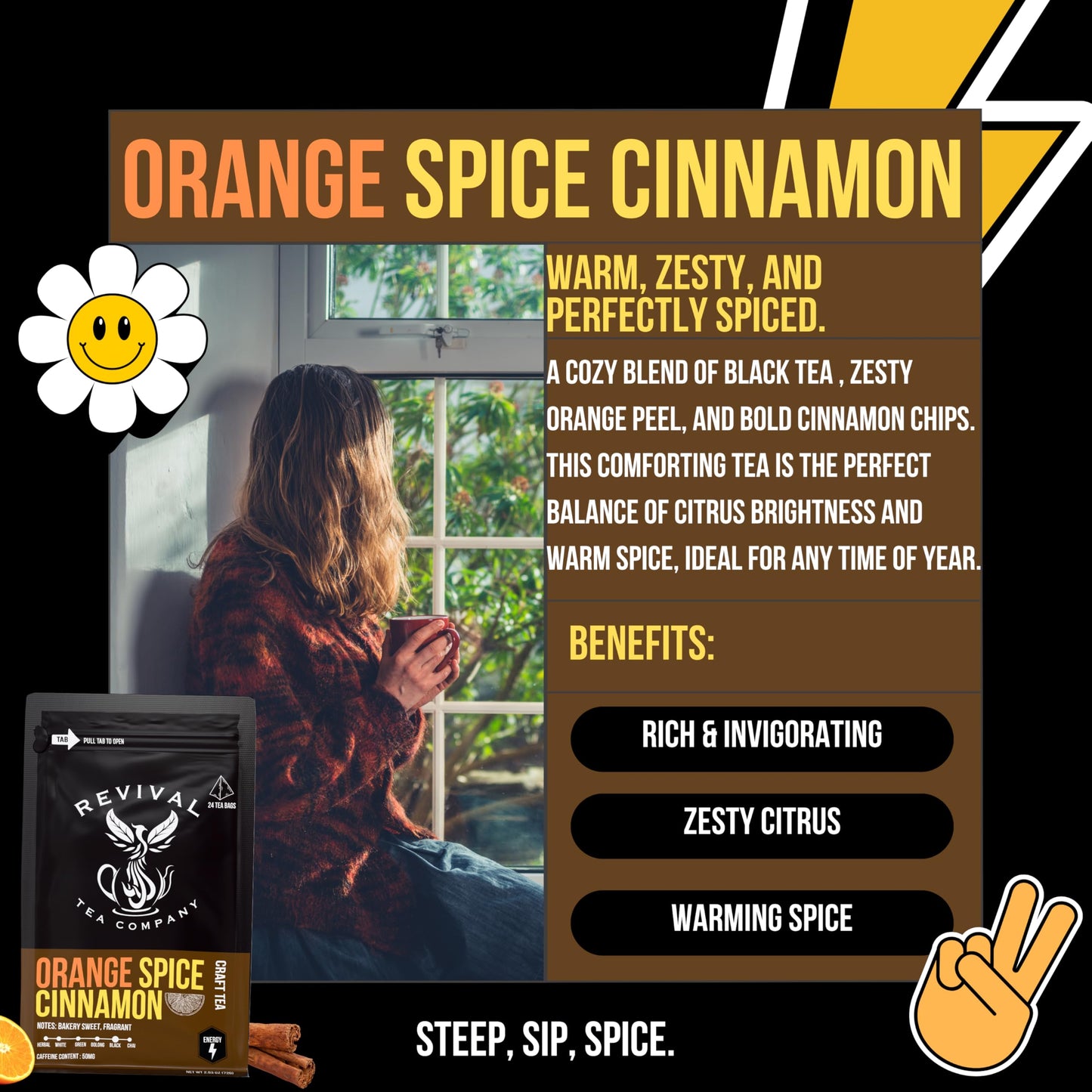 Revival Tea Company Orange Spice Black Tea Bags – Caffeinated Cinnamon Orange Blend – 24 Count