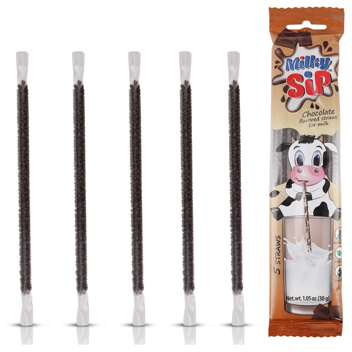 Milky Sip Magical Milk Straws - 4 Packs of 5 Pcs Each Chocolate Flavored Straws For Milk, 20 Flavoring Straws for Kids.