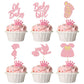 24Pcs Baby Shower Oh Baby Cupcake Toppers With Bow Dress Footprint Swan Pink Glitter Baby Girl Cake Picks Decorations For Baby S