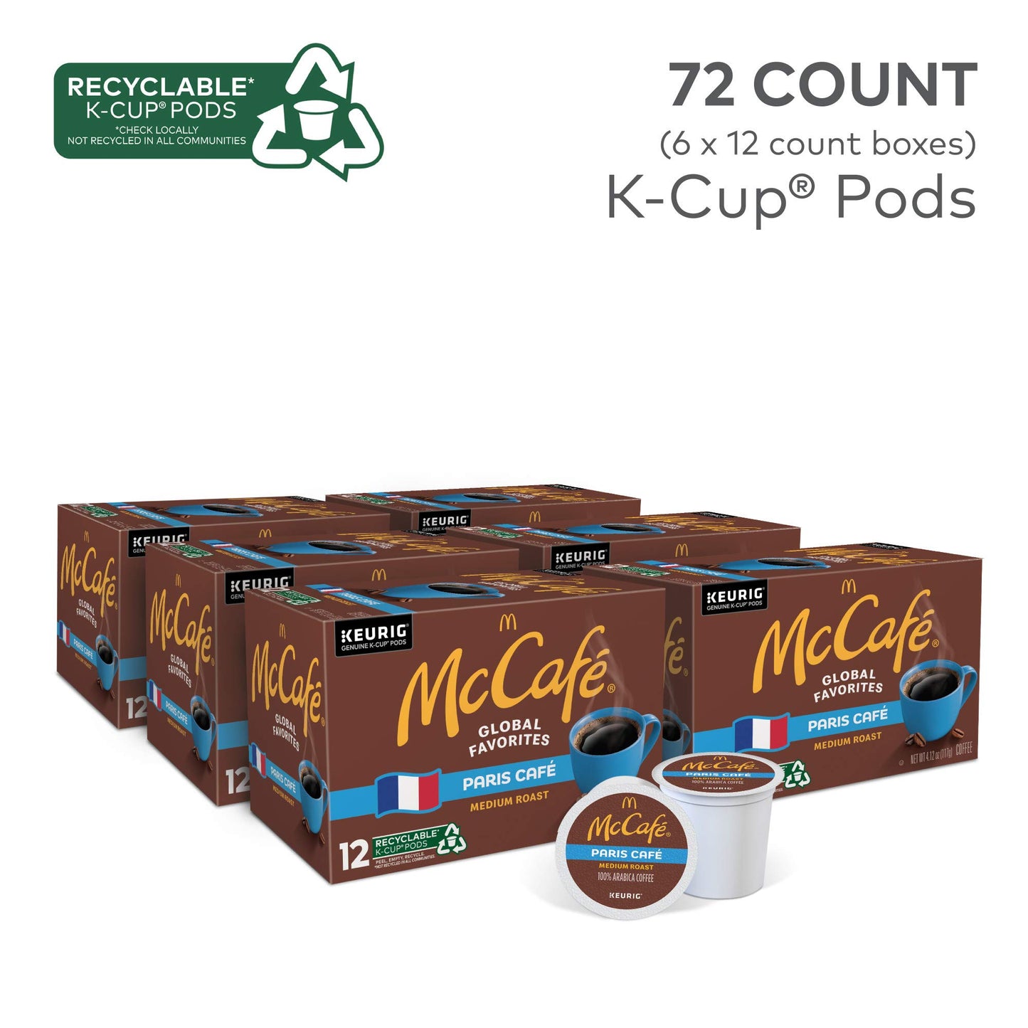 McCafe Single Serve Coffee K-Cup Pods, Medium Roast, 72 Count (6 Packs of 12), Model wx-uj-24836