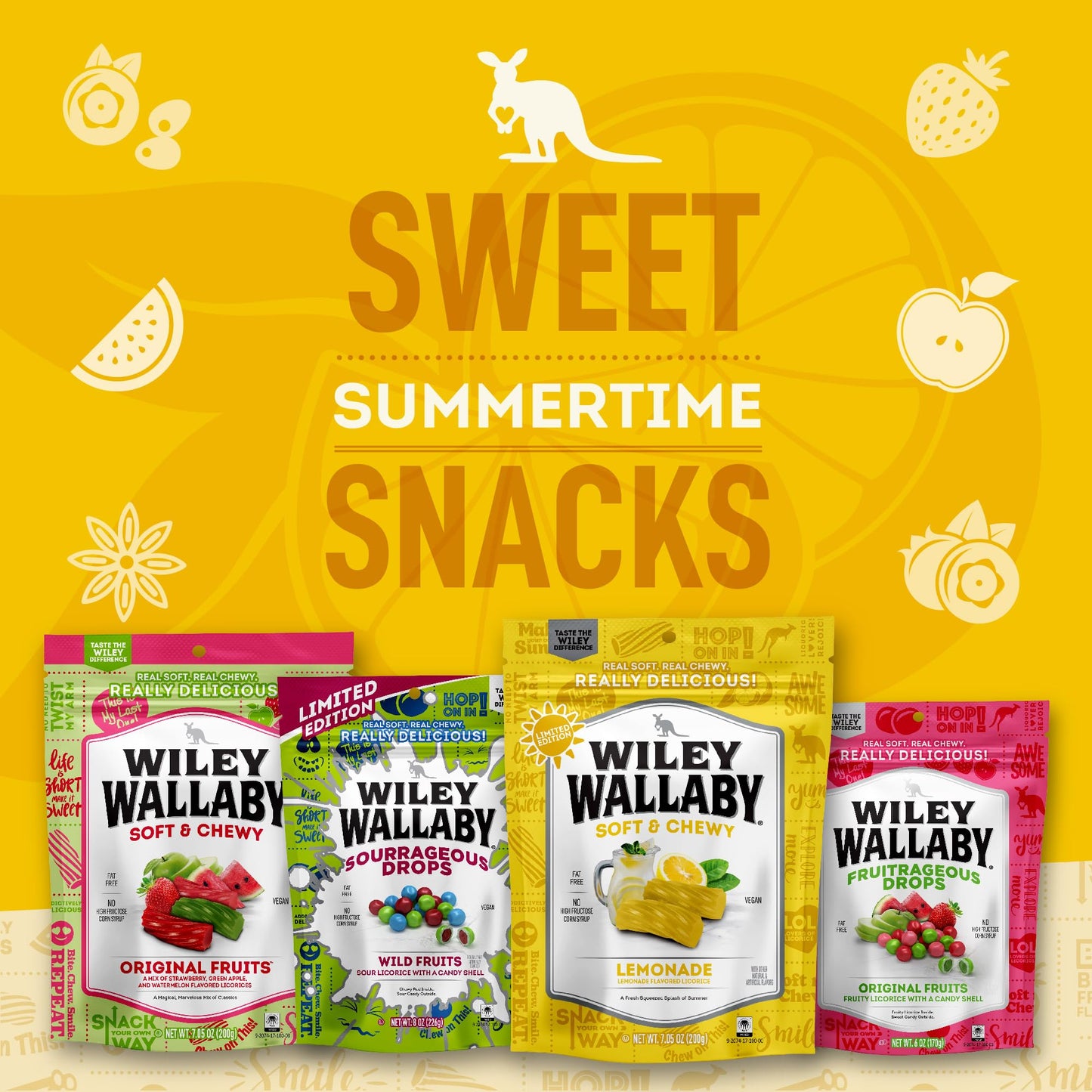 Wiley Wallaby Licorice 7.05 Ounce Classic Gourmet Soft & Chewy Australian Lemonade Licorice Candy Twists, 1 Pack