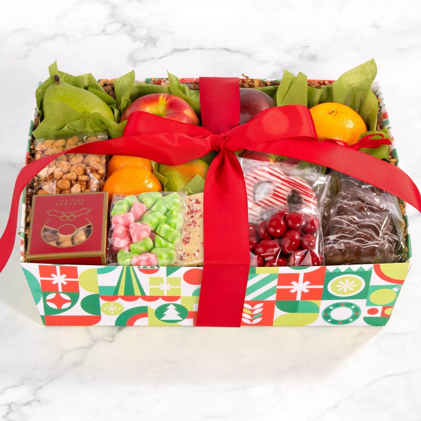 A Gift Inside Holiday Chocolate, Nuts & Fresh Fruit Gift Basket - 1 Count (Pack of 1) - Perfect Gourmet Gift for Any Occasion