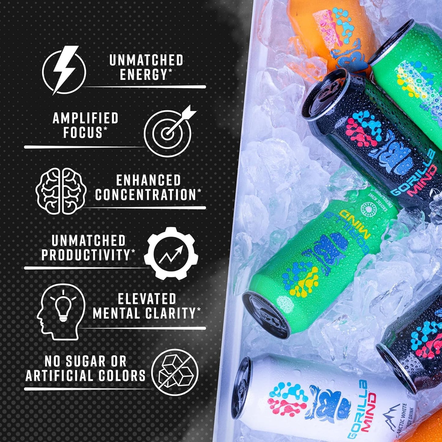 Gorilla Mind Energy Drink | Unmatched Energy  Amplified Focus | N-Acetyl-L-Tyrosine  Alpha-GPC  200mg Caffeine  Uridine  Saffron | 0 Sugar Or Artificial Colors | 16oz | 12-Pack (Variety Pack #2)