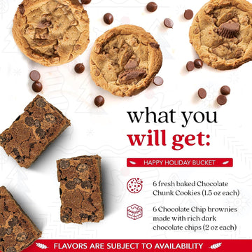 Davids Cookies Happy Holiday Assorted Cookies Bucket Sampler - 1.3Lbs Assorted Gourmet Cookies with Chocolate Chip Brownies and