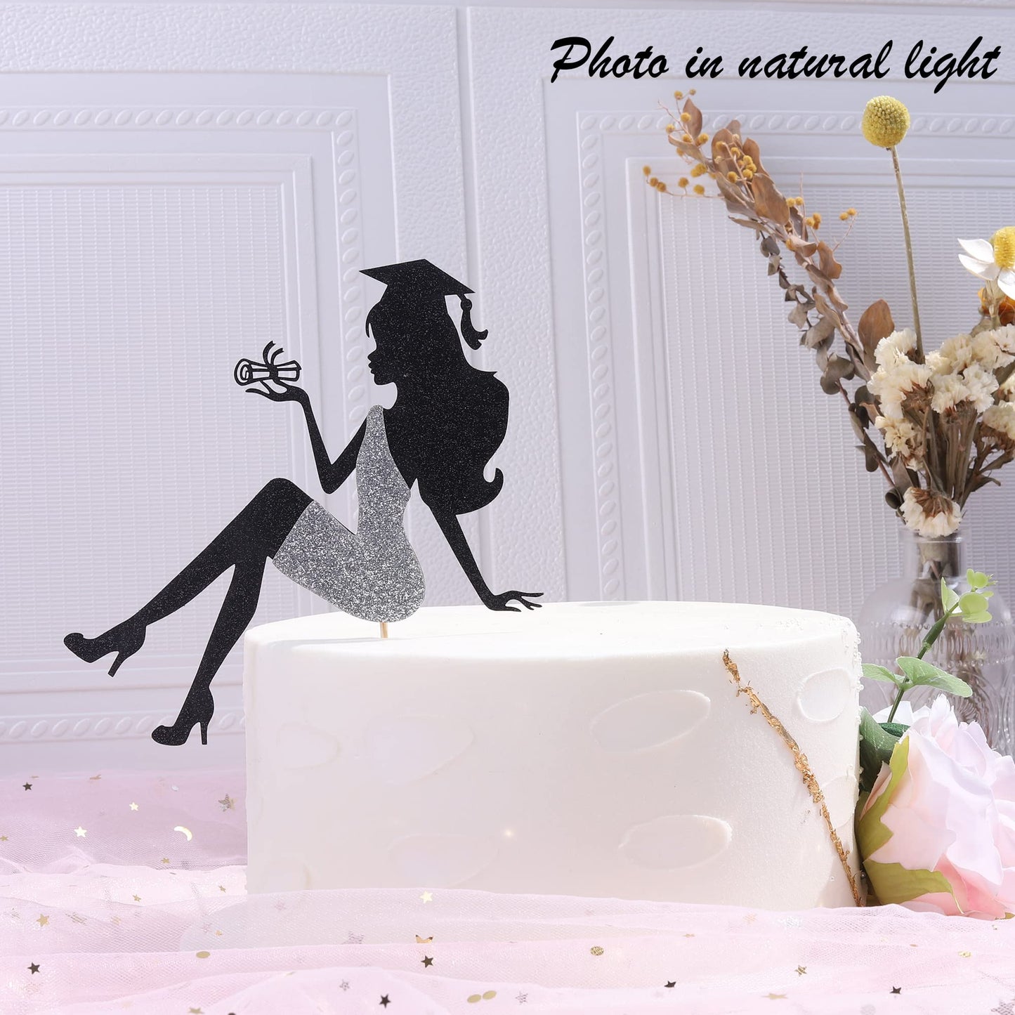 1 Pcs High Heel Girl Graduation Cake Topper With Glitter Grad Cap Diploma 2024 Graduation Cake Pick 2024 Senior Graduation Cake