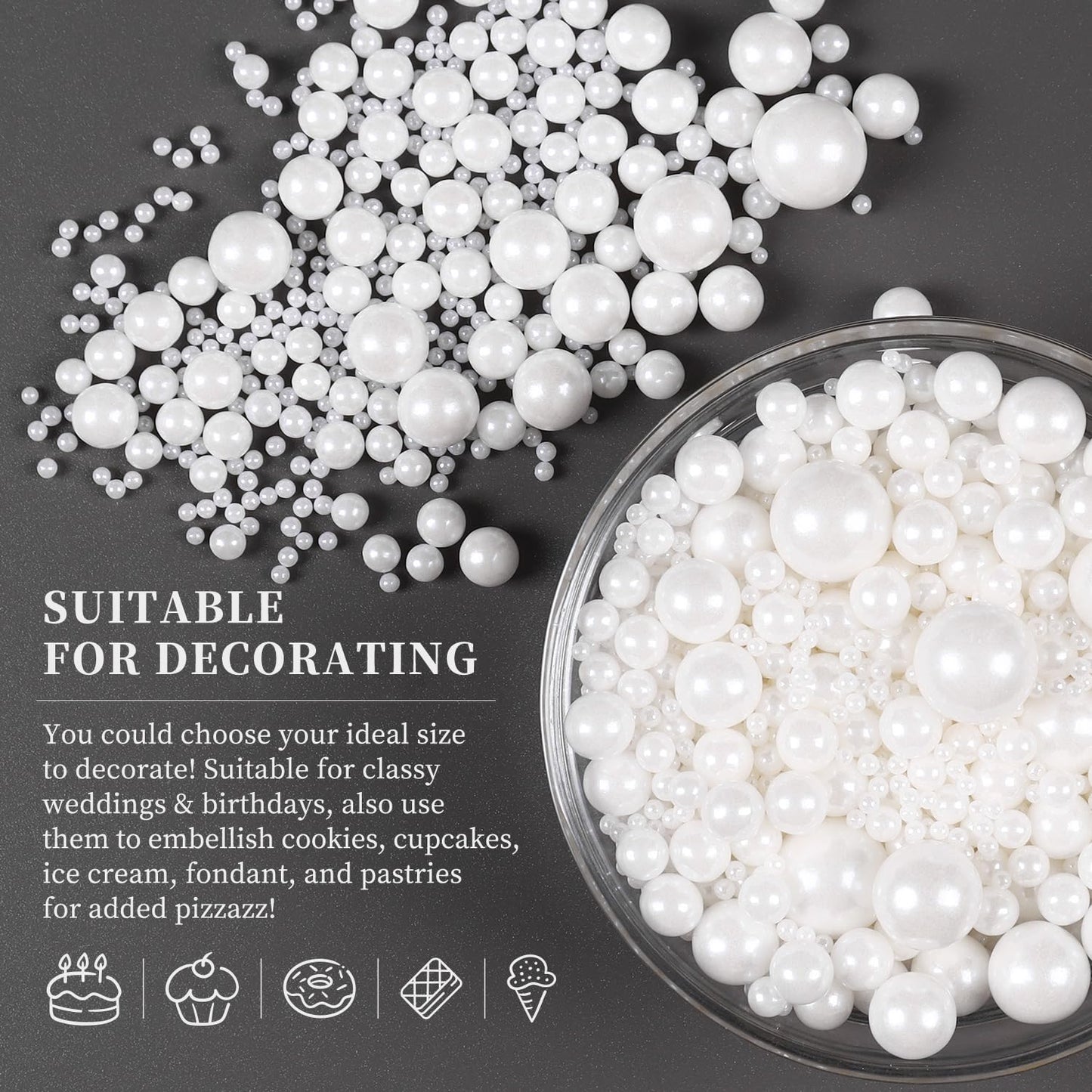 Edible Pearls For Cake Decorating, White Sprinkles, White Pearl Sprinkles For Cookies, Macaron, Cake, And Chocolate, Perfect For