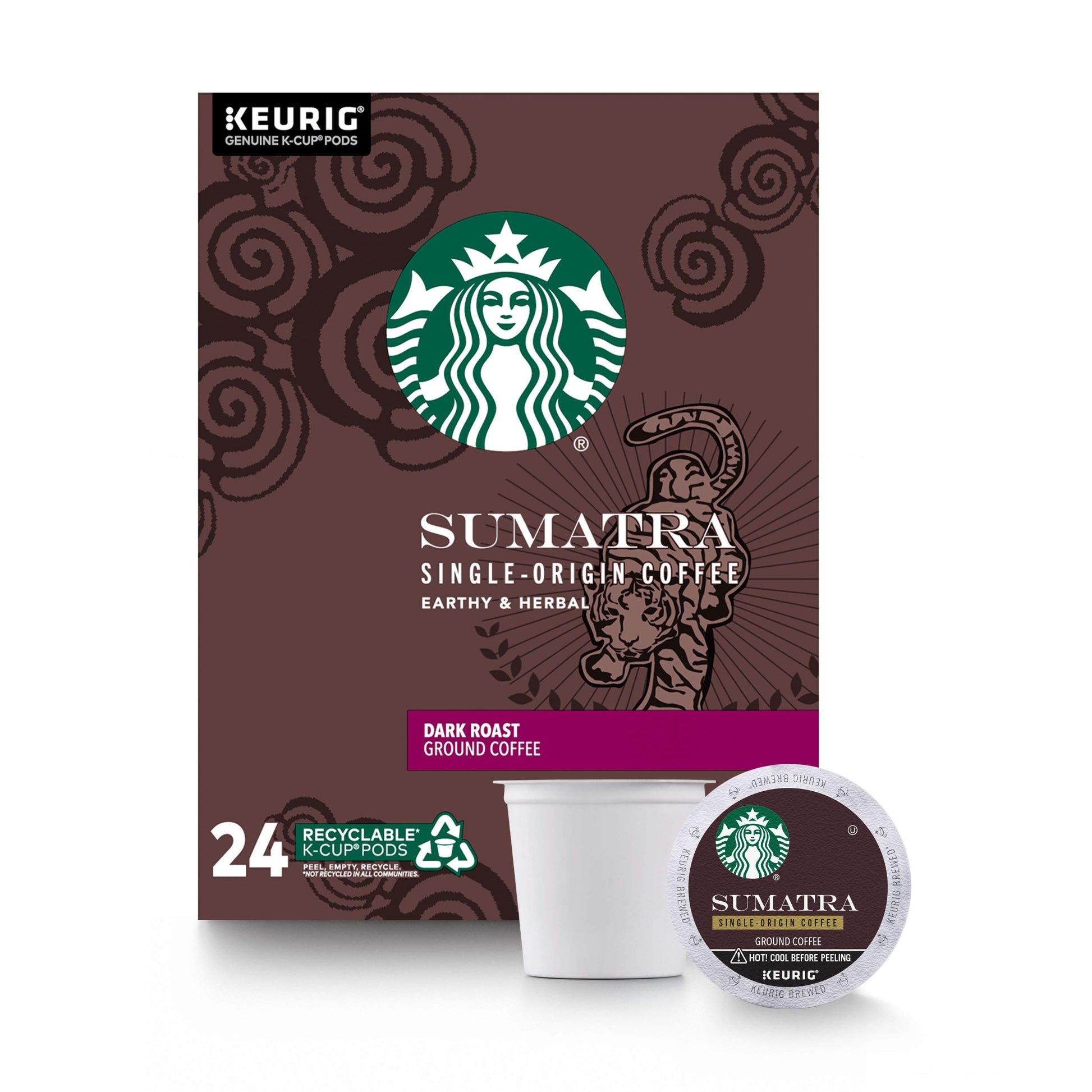 Starbucks Sumatra Dark Roast Coffee Pods for Keurig, 0.42 oz, 24 Count, Coffee