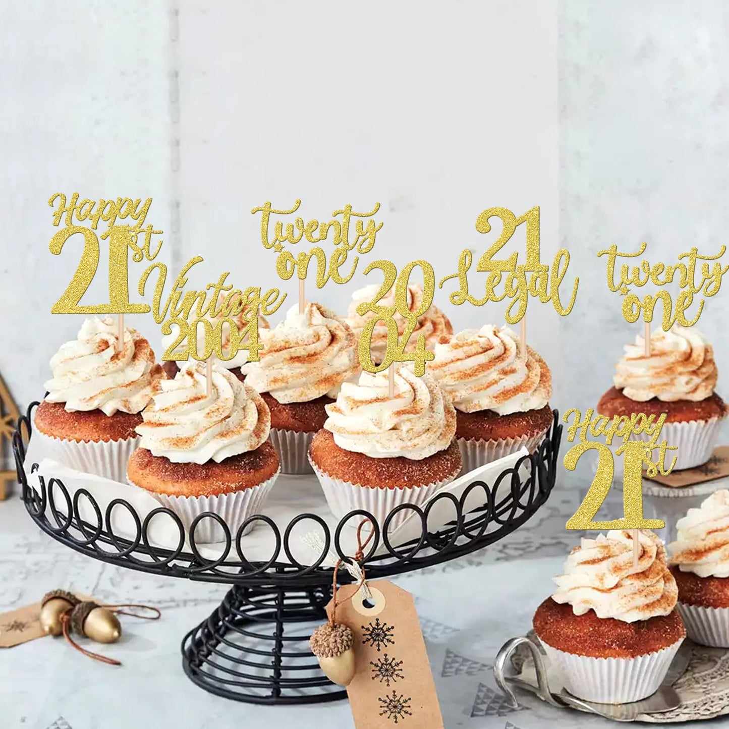 ZHUOWEISM 30PCS Cupcake Toppers for 21st Birthday Decorations Gold
