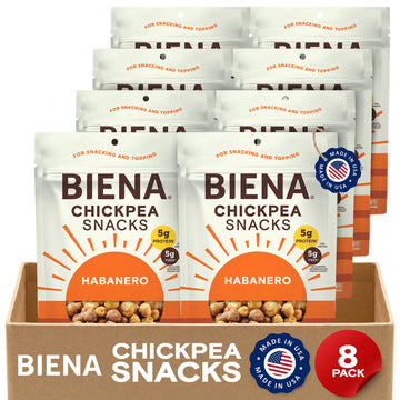 BIENA Chickpea Snacks - Crunchy Roasted Chickpeas - High Fiber Vegan Protein Snacks for Adults and Kids - 8-Pack, 5 Ounce - Haba