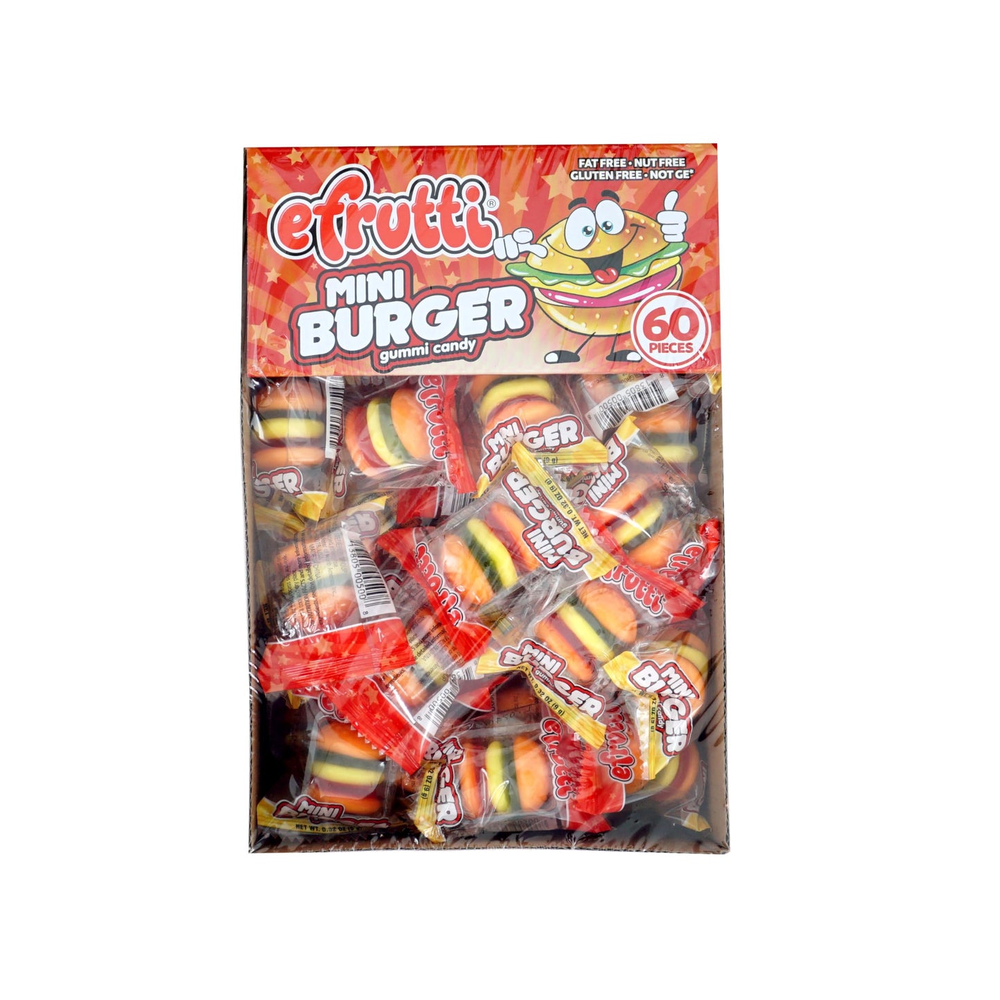 Efrutti Gummi Mini Burger, 60 Pieces Display Box, Individual Wrapped Gummy Burgers
