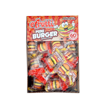 Efrutti Gummi Mini Burger, 60 Pieces Display Box, Individual Wrapped Gummy Burgers
