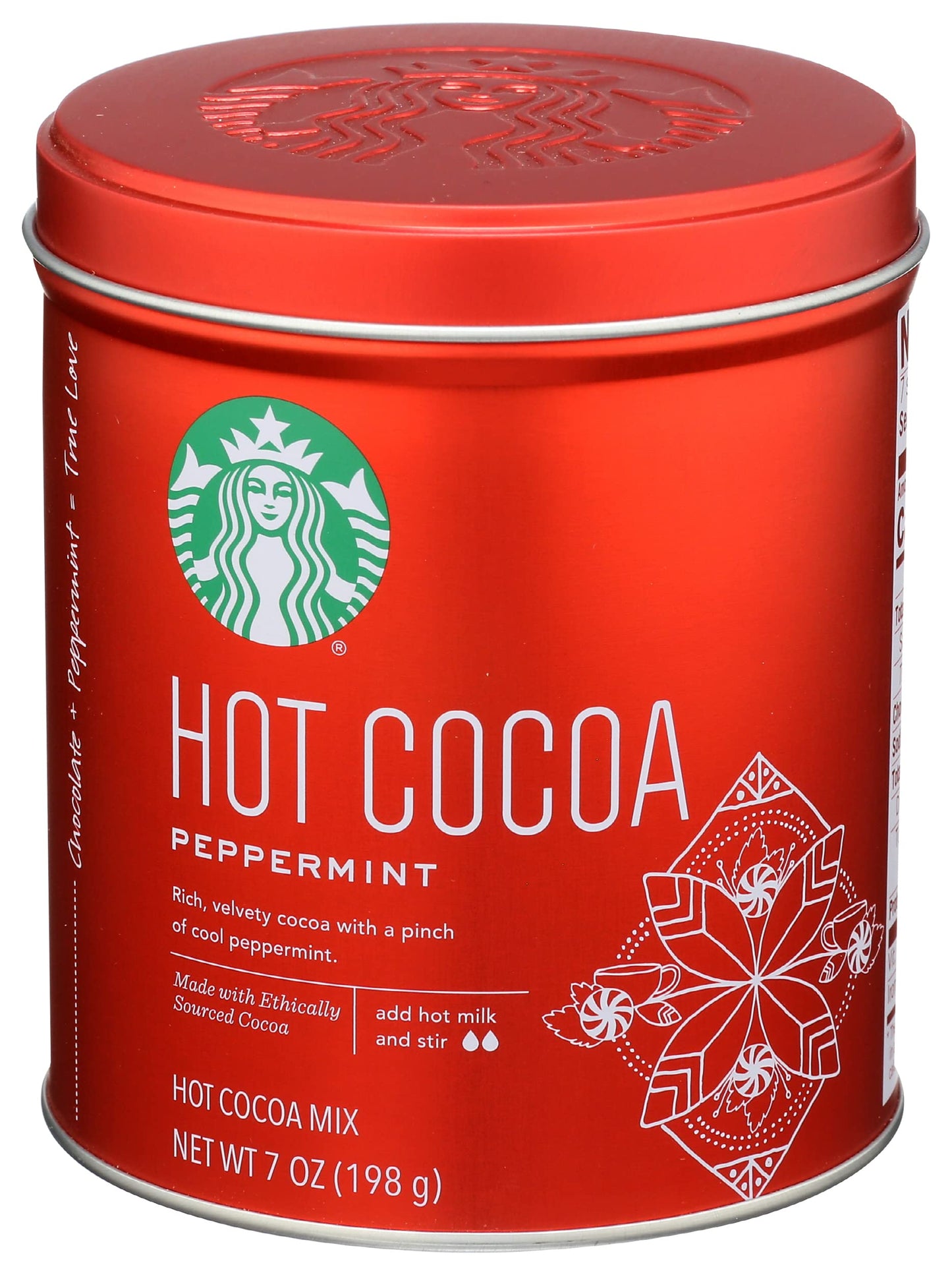 Starbucks Hot Cocoa Mix Tin, Peppermint Hot Cocoa Mix, 7-Ounce Tin (Pack Of 2)