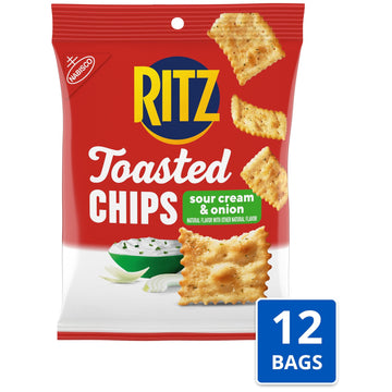 Ritz Toasted Chips Sour Cream And Onion Crackers, Bulk Individual Snacks, 12 Snack Packs