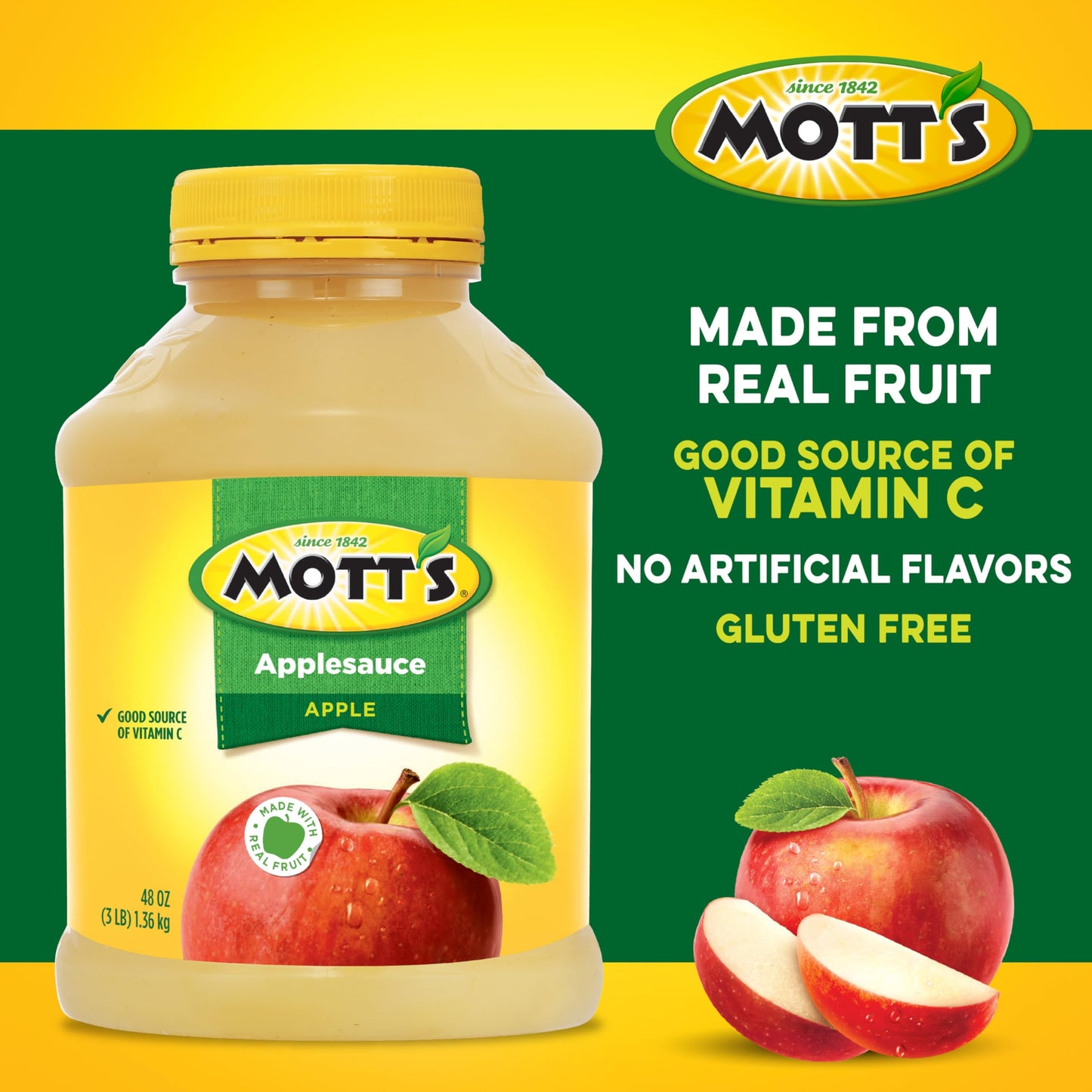 Mott'S Applesauce, 48 Oz Jar (Pack Of 8), No Artificial Flavors, Good Source Of Vitamin C, Nutritious Option For The Whole Famil