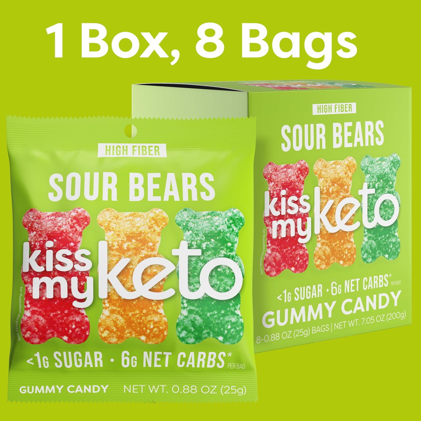 Kiss My Keto Gummies Candy - Low Carb Candy Sour Bears, Keto Snack Pack - Healthy Candy Gummys - Vegan Candy, Keto Gummy Candy -