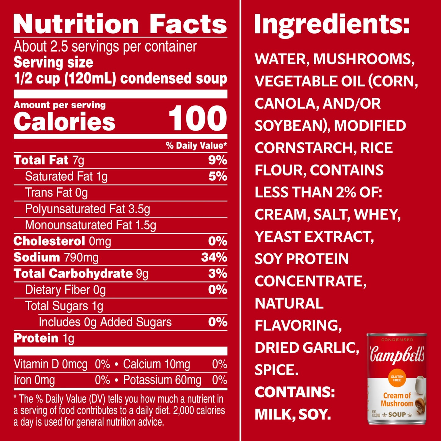 Campbell'S Condensed Gluten Free Cream Of Mushroom Soup, 10.5 Oz Can (12 Pack)