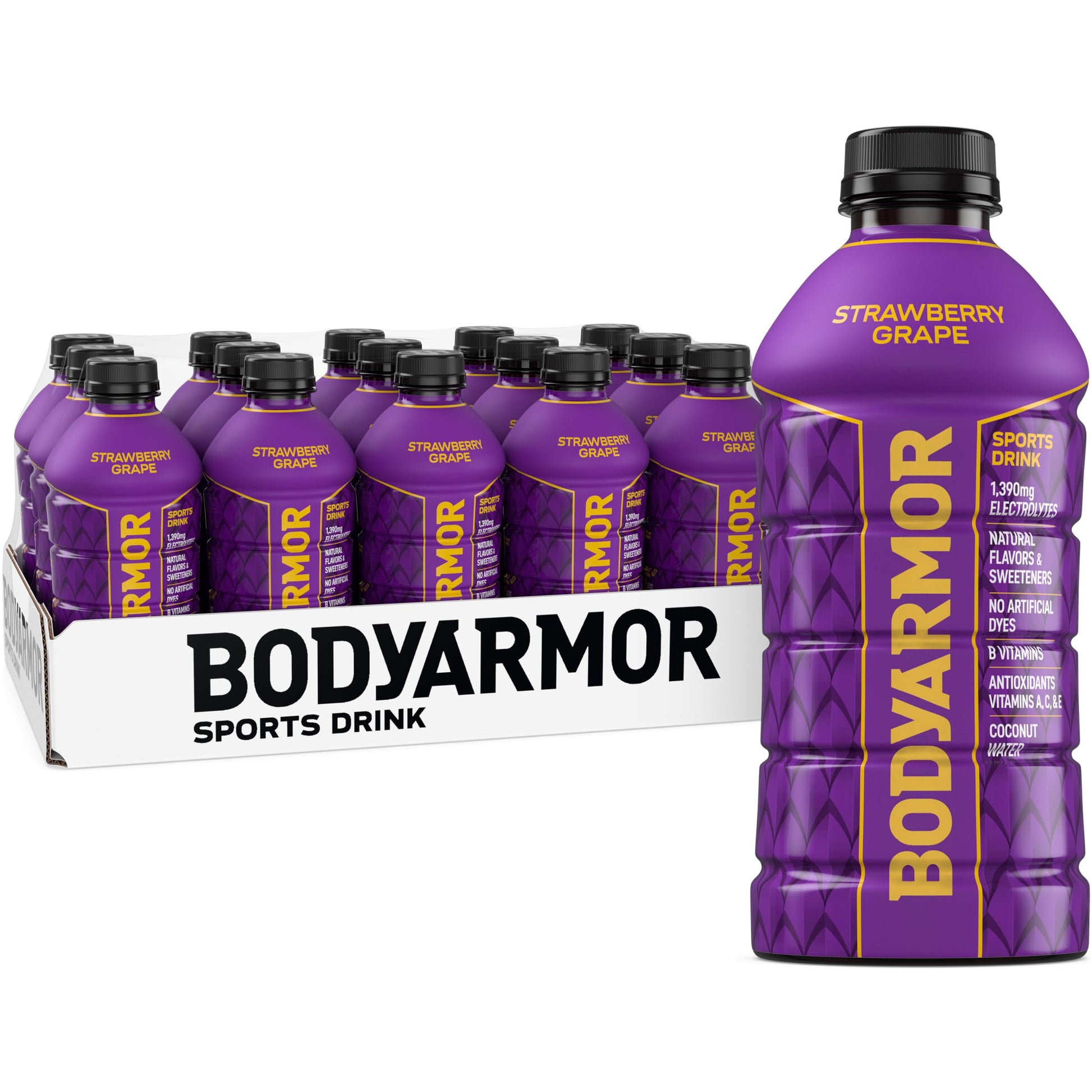BODYprotective covering Sports Drink  Strawberry G  Electrolyte Drink Hydration  28 Fl Oz Bottles (15 Pack)  Flavored Coconut Water with B Vitamins & Antioxidants
